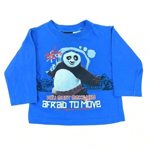 Y2K 2008 Kids Dreamworks Kung Fu Panda Blue Long Sleeve Tee Size 18-24M - Picture 1 of 7